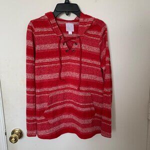Sunday Lace Up Hooded Sweater Red - Dress Barn-XS